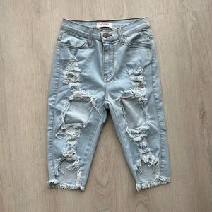 Vibrant Denim Distressed Biker Shorts